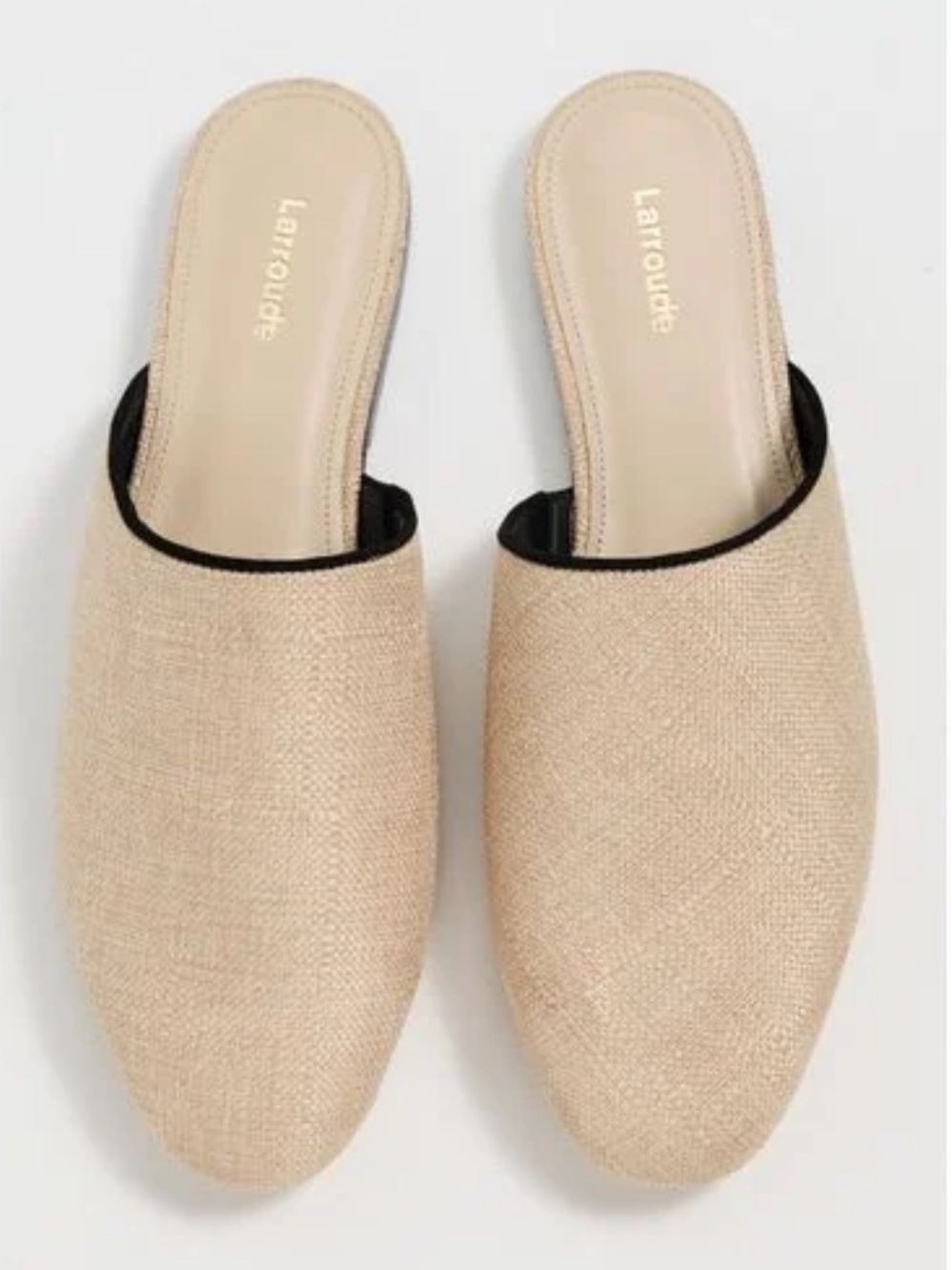 Larroude Venice Flat Mule In Beige Raffia and Leather w Black Trim Size 7.5 NIB - Picture 8 of 16